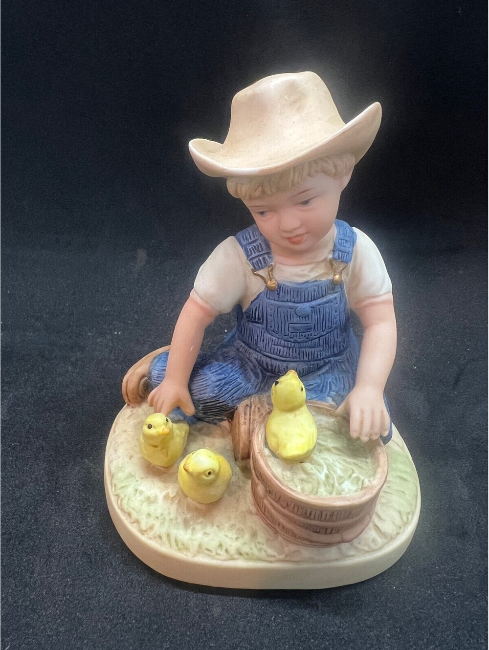 Denim Days Vintage Boy with Chicks Porcelain Figurine by Homco